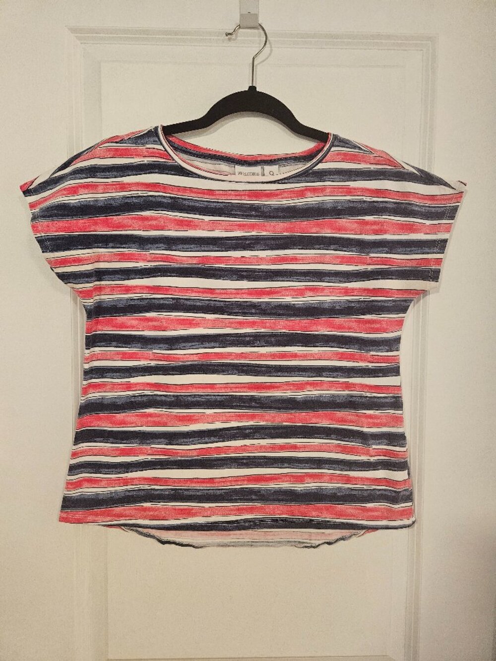 Weekends by Chico's Striped Tee Size 0/US S Pink Navy White Cotton Blend Top